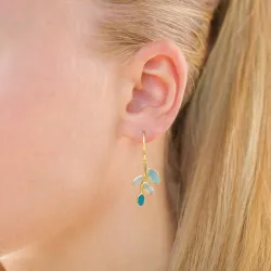 lehti sininen korvarenkaat  kullattu hopea