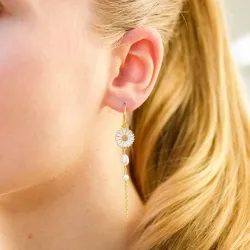 pitkät päivänkakkara helmi ketjukorvakorut  kullattu hopea