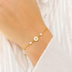 päivänkakkara helmi rannekoru kullattua hopeaa