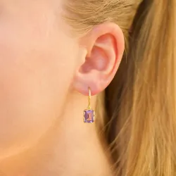 neliskulmainen lila ametisti korvarenkaat  kullattua hopeaa - Loom Stones