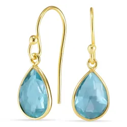 pisara sininen kristalli korvarenkaat  kullattu hopea - Loom Stones