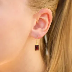 neliskulmainen punainen kristalli korvarenkaat  kullattu hopea - Loom Stones