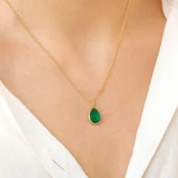 pisara tummanvihreä kristalli riipus  kullattua hopeaa - Loom Stones