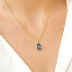 pisara tummansininen kristalli riipus  kullattua hopeaa - Loom Stones