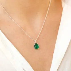 pisara tummanvihreä kristalli riipus  hopeaa - Loom Stones