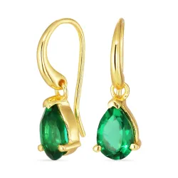 pisara tummanvihreä kristalli korvarenkaat  kullattu hopea - Loom Stones