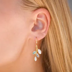 lehti valkoinen kristalli korvarenkaat  kullattu hopea - Loom Stones