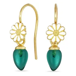 päivänkakkara vihreä kristalli korvakorukoukut  kullattu hopea