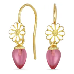 päivänkakkara pinkki kristalli korvakorukoukut  kullattu hopea