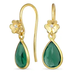 kukka vihreä kristalli korvakorukoukut  kullattu hopea