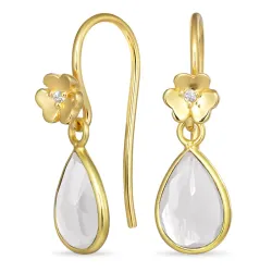 kukka kirkas quartz korvakorukoukut  kullattu hopea