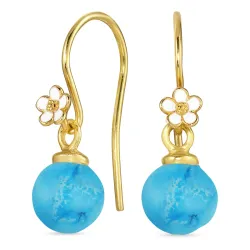 päivänkakkara synteettinen turkoosi korvakorukoukut  kullattu hopea