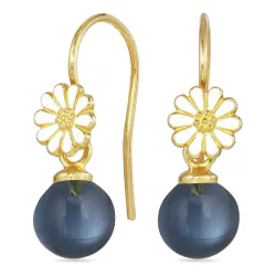 päivänkakkara tummansininen kristalli korvakorukoukut  kullattu hopea