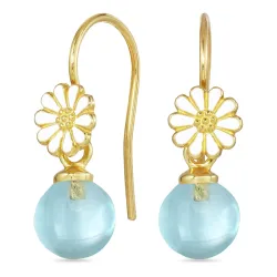 päivänkakkara vaaleansininen kristalli korvakorukoukut  kullattu hopea