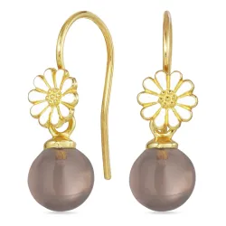 päivänkakkara savunvärinen kvartsi korvakorukoukut  kullattu hopea