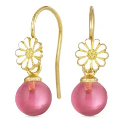 päivänkakkara pinkki kristalli korvakorukoukut  kullattu hopea