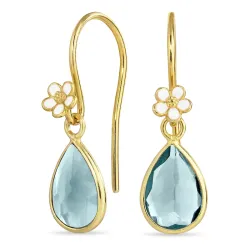 päivänkakkara vaaleansininen kristalli korvakorukoukut  kullattu hopea