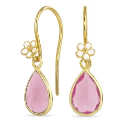 päivänkakkara ruusunvärinen kristalli korvakorukoukut  kullattu hopea