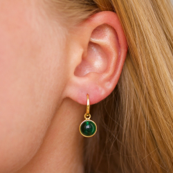 pyöreitä tummanvihreä kristalli korvarenkaat  kullattu messinki - Loom Stones