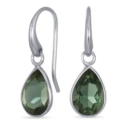 pisara vihreä kristalli korvarenkaat  hopeoitu messinki - Loom Stones