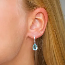 pisara sininen kristalli korvarenkaat  hopeoitu messinki - Loom Stones