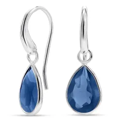 pisara sininen tummansininen kristalli korvarenkaat  hopeoitu messinki - Loom Stones