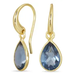 pisara sininen tummansininen kristalli korvarenkaat  kullattu messinki - Loom Stones