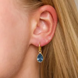 pisara sininen tummansininen kristalli korvarenkaat  kullattu messinki - Loom Stones