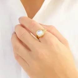 kuukivi sormus kullattu messinki - Loom Stones