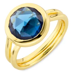 tummansininen kristalli sormus kullattu messinki - Loom Stones