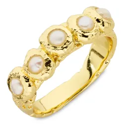 valkoinen helmi sormus kullattu messinki - Eliné