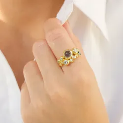 sininen sormus kullattu messinki - Bubbly Twist