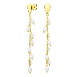 pitkät valkoinen helmi korvarenkaat  kullattu messinki - Eliné