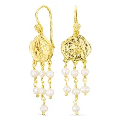 valkoinen helmi korvarenkaat  kullattu messinki - Eliné