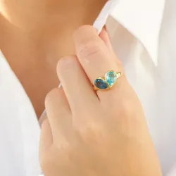 sininen kristalli sormus kullattu messinki - Loom Stones