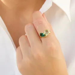 vihreä kristalli sormus kullattu messinki - Loom Stones