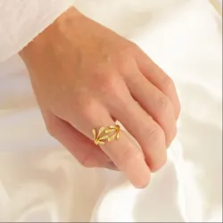 lehti sormus kullattu messinki - Eliné