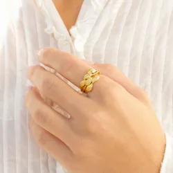 lehti sormus kullattu messinki - Eliné