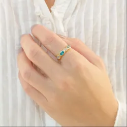 sininen kristalli sormus kullattu messinki - Eliné