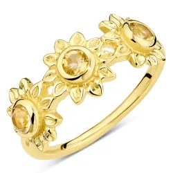 aurinko keltainen kristalli sormus kullattu messinki - Eliné