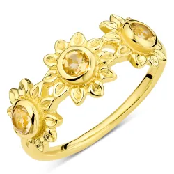 aurinko keltainen kristalli sormus kullattu messinki - Eliné