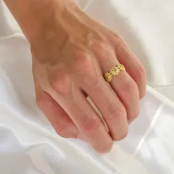 aurinko keltainen kristalli sormus kullattu messinki - Eliné