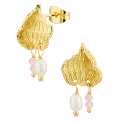 roosanvärinen kvartsi korvarenkaat  kullattu messinki - Eliné