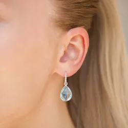 sininen kristalli korvarenkaat  hopeoitu messinki - Loom Stones