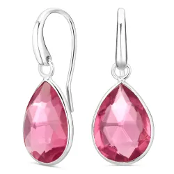 pinkki kristalli korvarenkaat  hopeoitu messinki - Loom Stones