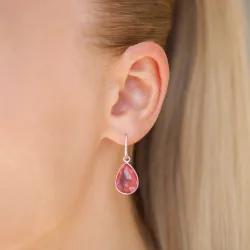 pinkki kristalli korvarenkaat  hopeoitu messinki - Loom Stones