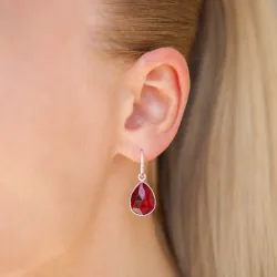 punainen kristalli korvarenkaat  hopeoitu messinki - Loom Stones