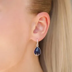 synteettinen sininen safiiri korvarenkaat  hopeoitu messinki - Loom Stones