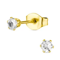 3 mm vedenkestävät zirkoni nappikorvakorut  kullattu teräs - OCEANA