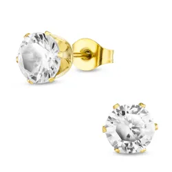 7 mm vedenkestävät zirkoni nappikorvakorut  kullattu teräs - OCEANA